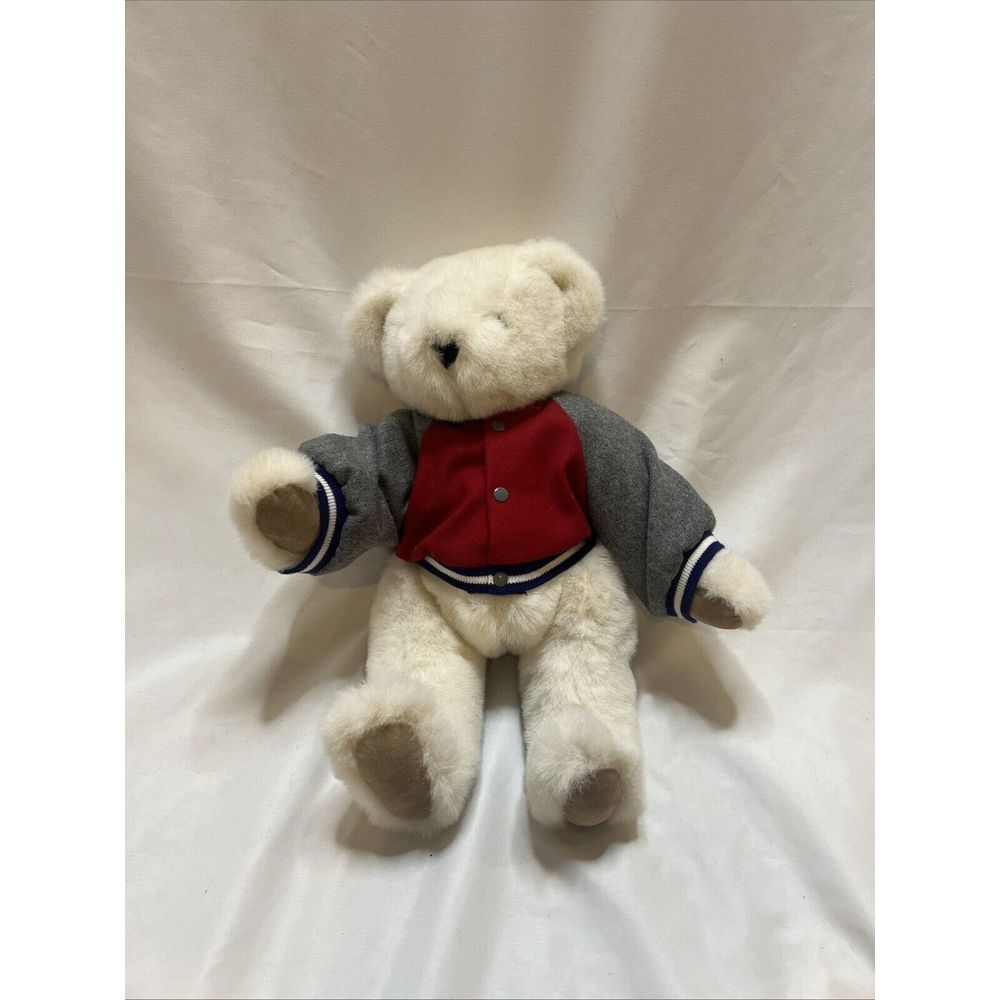 The Vermont Teddy Bear Company 1995 White‎ 16" Bear Varsity I Love You Jacket